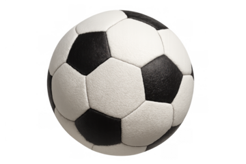 Classic black and white soccer ball with pentagon and hexagon panels isolated on transparent background