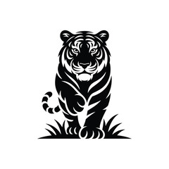 Black Silhouette Tiger Walking Forward – Wild Animal Vector Illustration