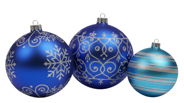 Elegant blue christmas ornaments with silver detailing on a black background - Powered by Adobe