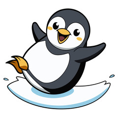 Cute Penguin Playing Cheerfully on Ice &ndash; Adorable Winter Wildlife Illustration