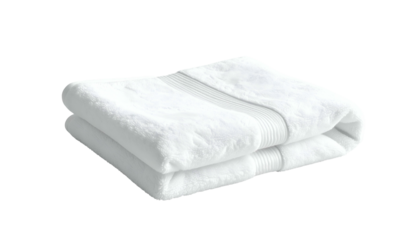 Folded white towel, textured surface and subtle striped accent