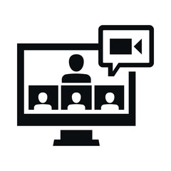 Webinar icon representing online learning, live discussions, and virtual meetings with multiple participants