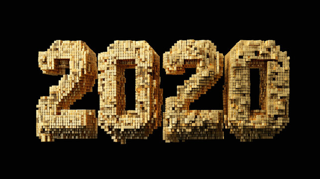 The golden numerals 2020 against a dark backdrop, exuding a sense of richness and elegance. The numbers are rendered with a unique texture, catching the light and drawing the viewer's eye