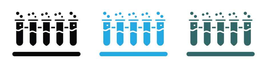 Vector icon or logo related to chemistry lab flask, science experiments, education and medicine.  Vibrant test tubes bubbling in science lab experiment icons, illustration. 