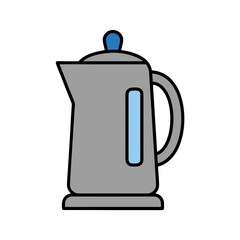 Fototapeta premium Silver Electric Kettle With Blue Lid And Water Level Indicator Minimalist Flat Icon Vector Art Clean Sticker Style 2d Pure White Or Transparent Background Simple Object Graphic Design