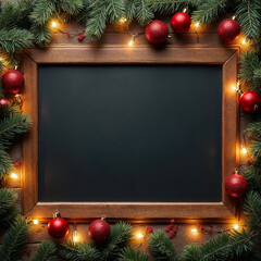 Christmas Chalkboard Mockup with Pine and Ornaments