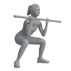Realistic mockup of a female figure performing a squat with a barbell in a minimalist, geometric style