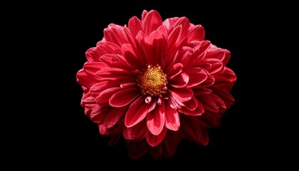 red mum flower photography on black background