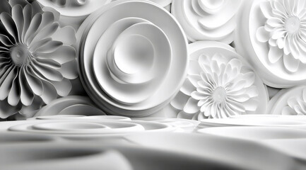 White paper flower designs with layered circular patterns