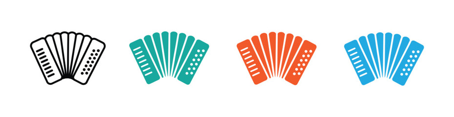 Cheerful accordion icons perfect for music or cultural design. Accordion icon Symbol mark in filled style. Accordion, modern musical instrument.  harmonious sound.  Vector illustration isolated.
