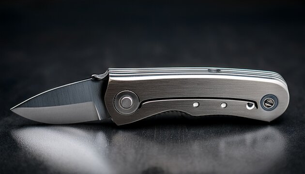 detailed view of a modern closed gray steel folding knife with a sleek design