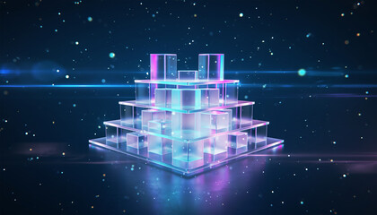 Futuristic 3D Crystal Glass Charts and Abstract Elements for Data Visualization