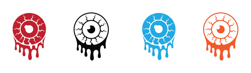 Spooky halloween eyeballs dripping blood with cracked iris. Cartoon Halloween eyeball. Halloween human or zombie eye icon, element for design. Vector stock illustration, isolated element. 