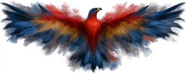 Obraz premium Vibrant phoenix tattoo design featuring bright red, orange, and blue colors, symbolizing rebirth and energy