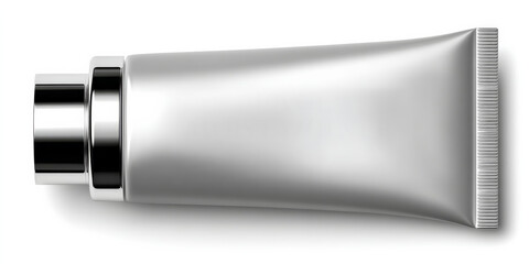 A sleek, silver tube of cream labeled Face Moisturizer, featuring a clean design and a modern aesthetic