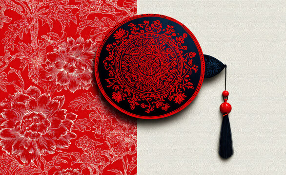 Traditional Chinese Red Pattern with Circular Ornament