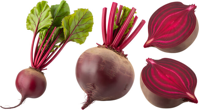 Fresh whole and sliced beetroot on a black background