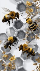 Tattoo mockup design featuring honeycomb patterns adorned with bees and floral elements