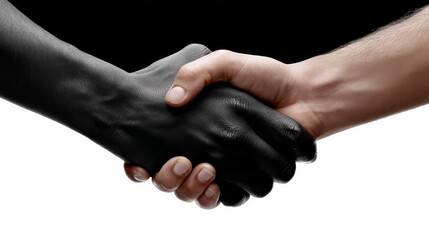 Two diverse hands clasped together in a handshake, symbolizing unity and collaboration against a plain background