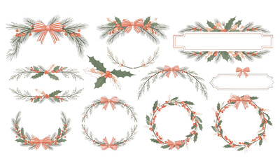 Sweet and stylish vector set of Christmas decorative frames