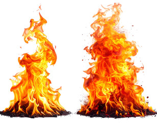 Vibrant orange-red flames, two distinct bursts burning intensely