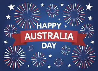 Obraz premium Happy australia day celebration with fireworks and stars on a blue background