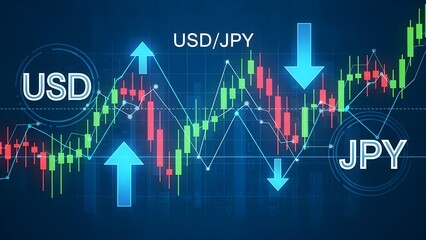 Obraz premium Financial graph depicting the USD/JPY currency pair, showing market fluctuations and trends.