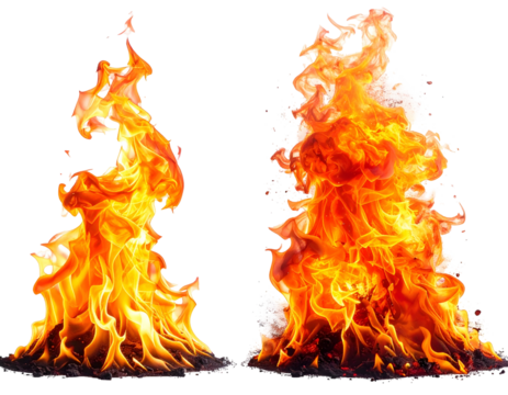 Vibrant orange-red flames, two distinct bursts burning intensely