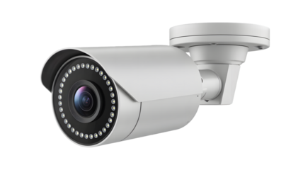 Modern outdoor surveillance security camera with infrared leds for night vision isolated on transparent background