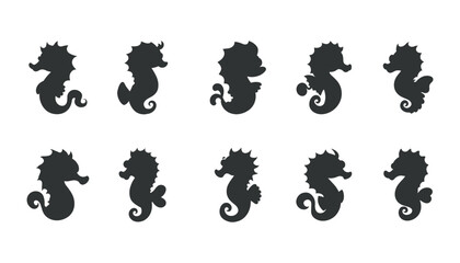 Silhouette seahorse set for ocean themed designs and marine illustrations