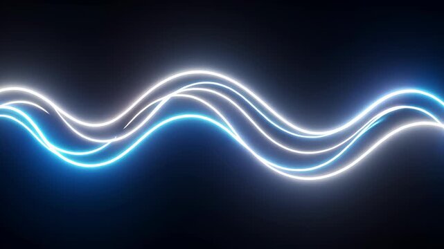 Modern neon light trails dynamically flowing in a dark abstract space