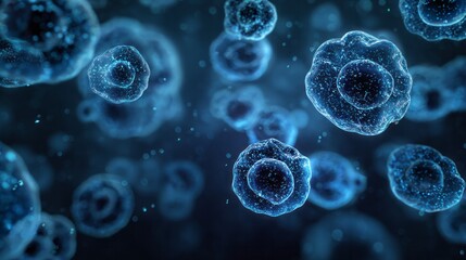 Bioluminescent microscopic organisms float within a dark fluid medium