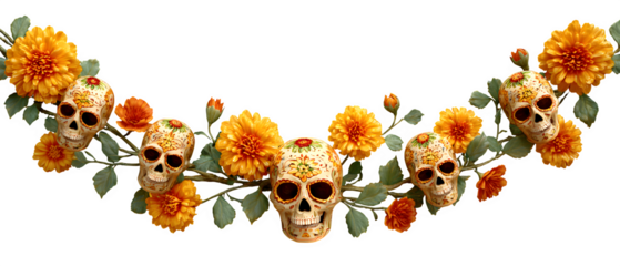 Celebrate Día de Muertos with vibrant sugar skulls and marigolds, perfect for festive designs and honoring loved ones in colorful, symbolic style