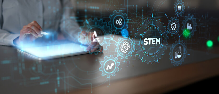 STEM Education and Scientific Innovation Illustrated on Digital Interface.