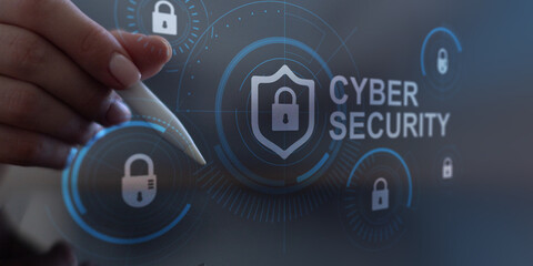 Cybersecurity Shield and Digital Lock Protection Illustrated on Virtual Interface.