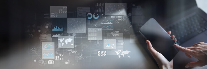 Business Strategy and Data Analytics Insights on a Wide Banner, Business and Technology Concept.