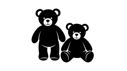 Fototapeta premium Two Cute Black Teddy Bears Sitting on White Background