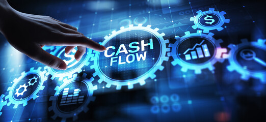 Cash flow button on virtual screen. Business Tehcnology concept.
