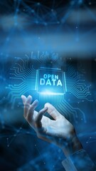 Open Data Promoting Transparency and Accessibility in Information Sharing Technology Concept Illustrated on Processor.