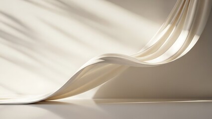Elegant off-white fabric drapes in a graceful, flowing wave, illuminated by soft, natural light and subtle shadows.