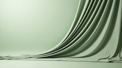 Elegant flowing fabric in shades of green, creating a soft, curved form against a light background.