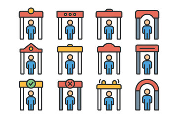 Cartoon metal detectors with individuals in various designs.
