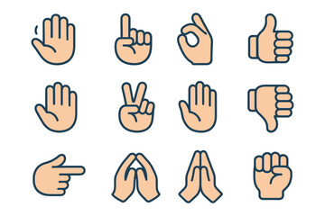 Fototapeta premium Various hand gestures icons set in cartoon style.