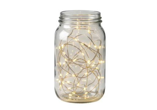 Glass jar filled with fairy lights, creating a warm and inviting glow