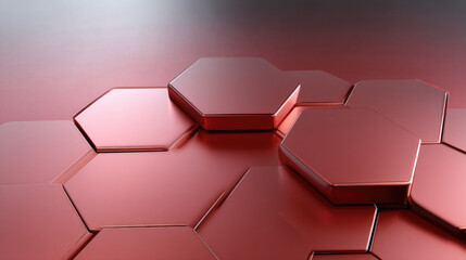 Minimalistic hexagonal grid background with metallic red surface, modern abstract geometric pattern, futuristic and elegant design