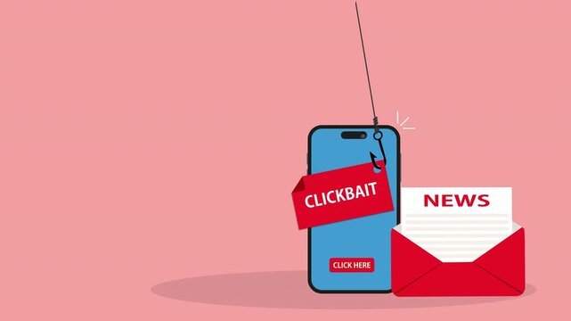 Clickbait message.Clickbait concept with smartphone and fishing hook on message
