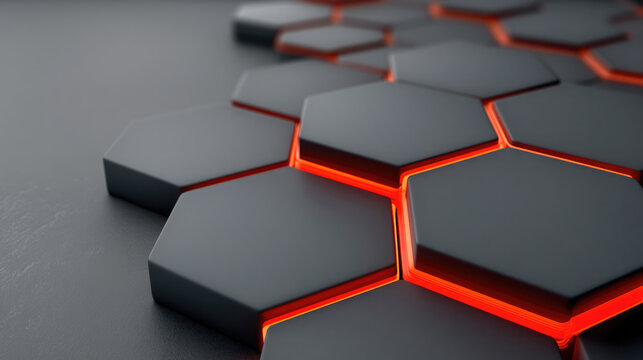 Minimalistic hexagonal grid background with glowing orange light, modern geometric pattern, futuristic and sleek design