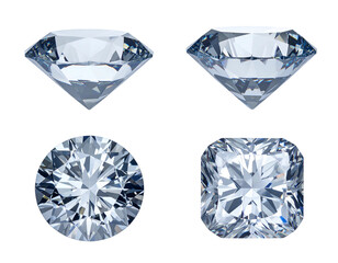 Four clear, brilliant, faceted diamonds, various cuts, black