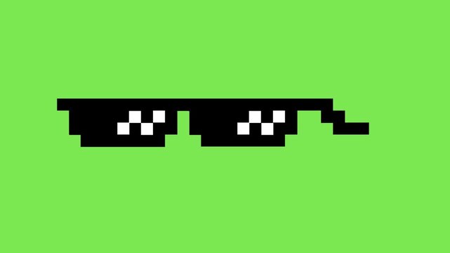 Pixelated Coolness Black Sunglasses on Green - A Retro Pixel Art Throwback with Shaded Glasses