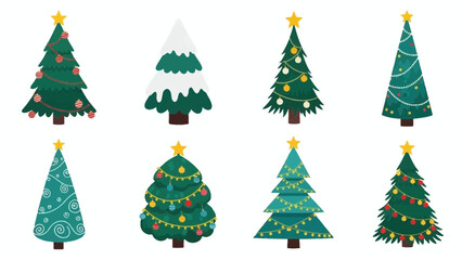 Christmas tree silhouette clipart set. Black Christmas tree drawing clip art collection in white background for xmas season pine tree flat icon decoration vector 